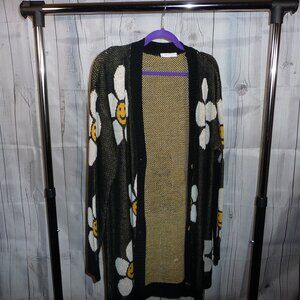 Woven - Daisy Cardigan - Black, White, Yellow - XL -